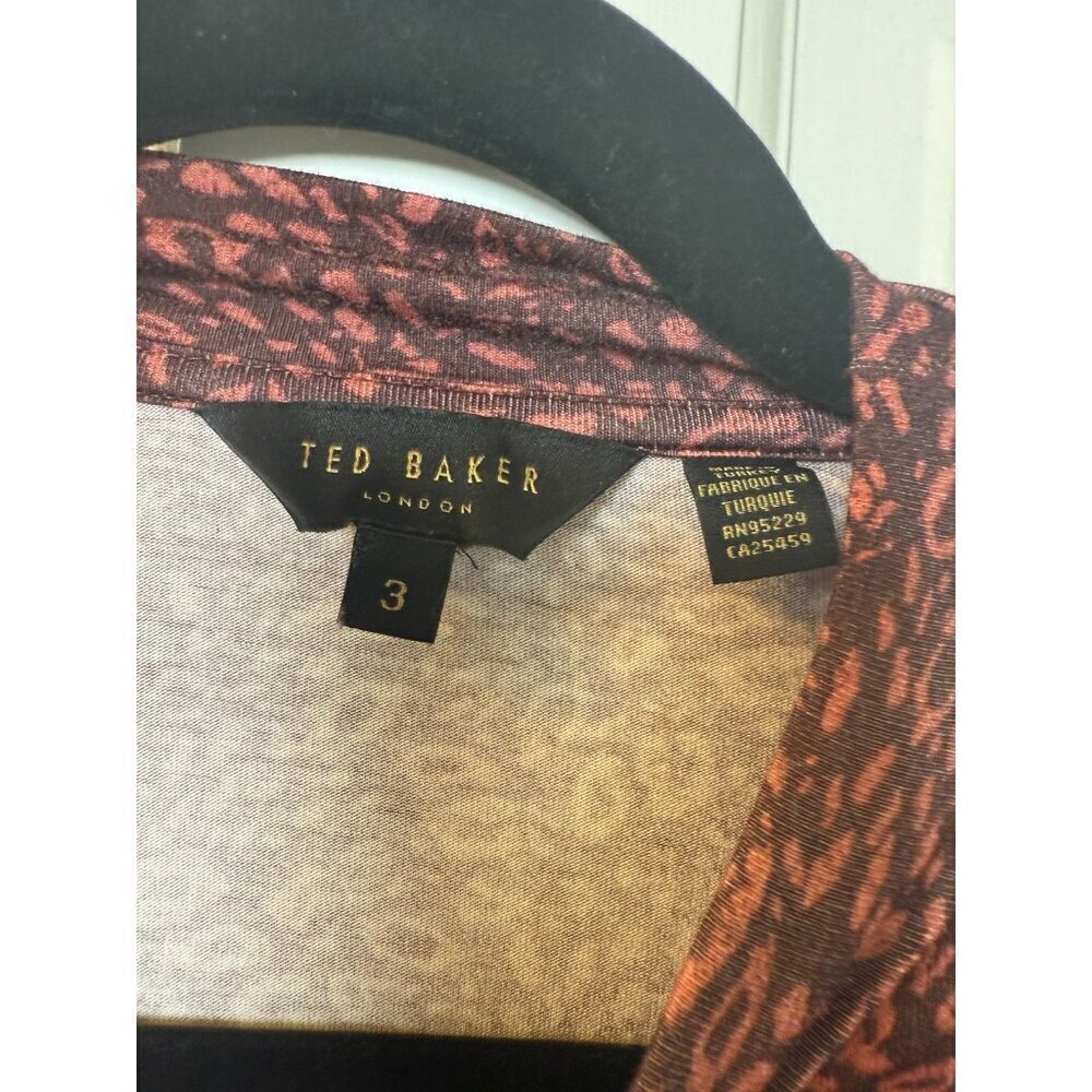 Ted Baker Junior's Red Patterned Stretchy High Neck Long Sleeve Top - Size 3 - Picture 3 of 10